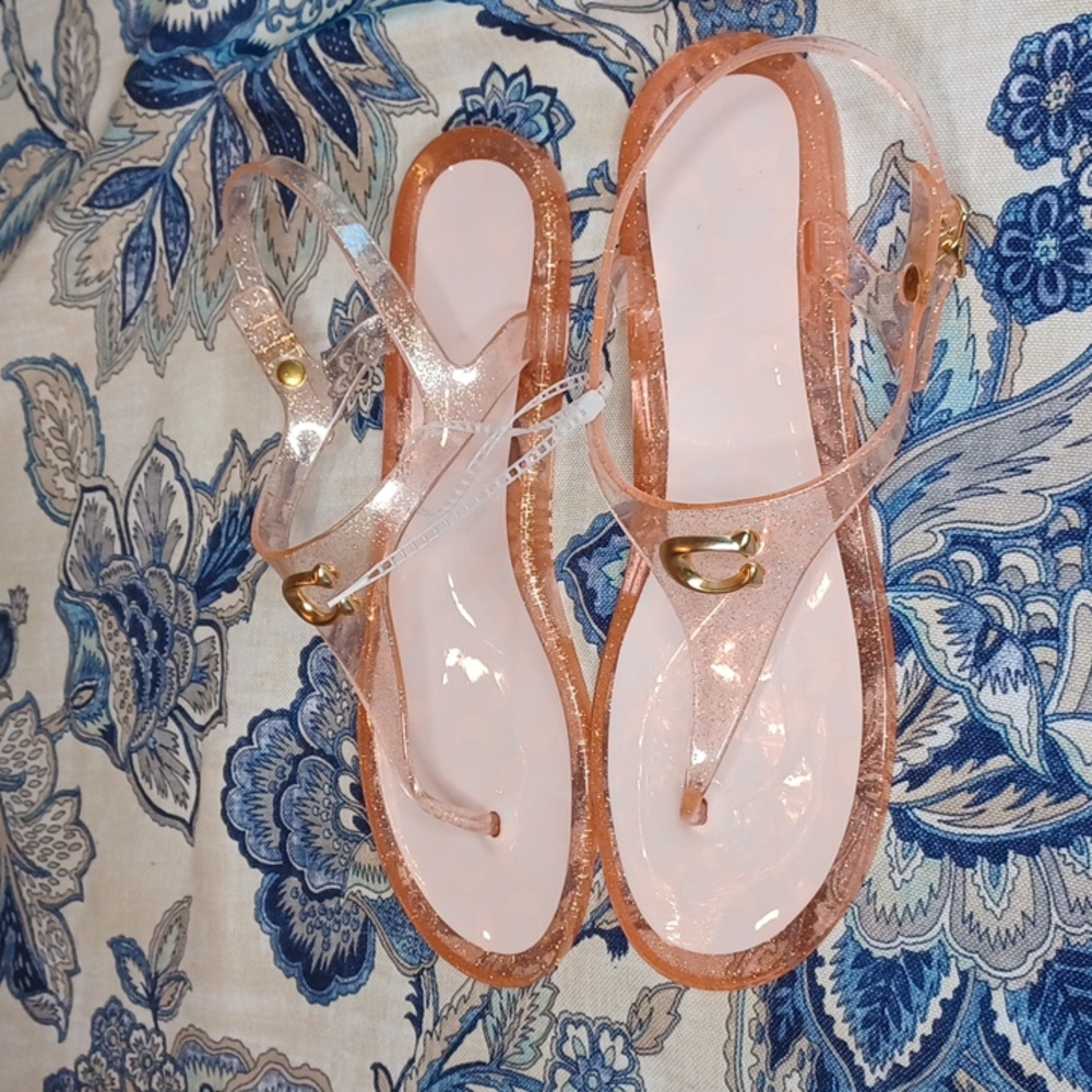 COACH Pink Sparkle Natalee Flat Toepost Sandals Size 10 NEW - Picture 7 of 12